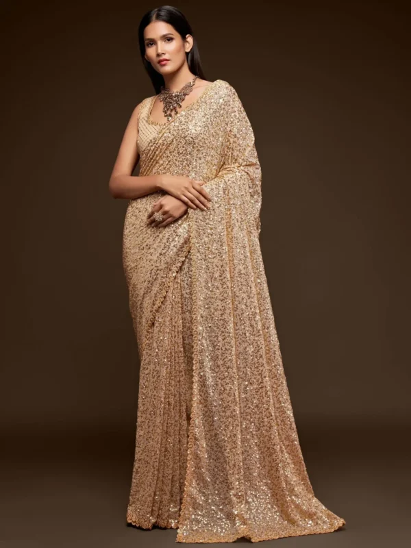 wesome Ivory Sequined Georgette Party Wear Saree